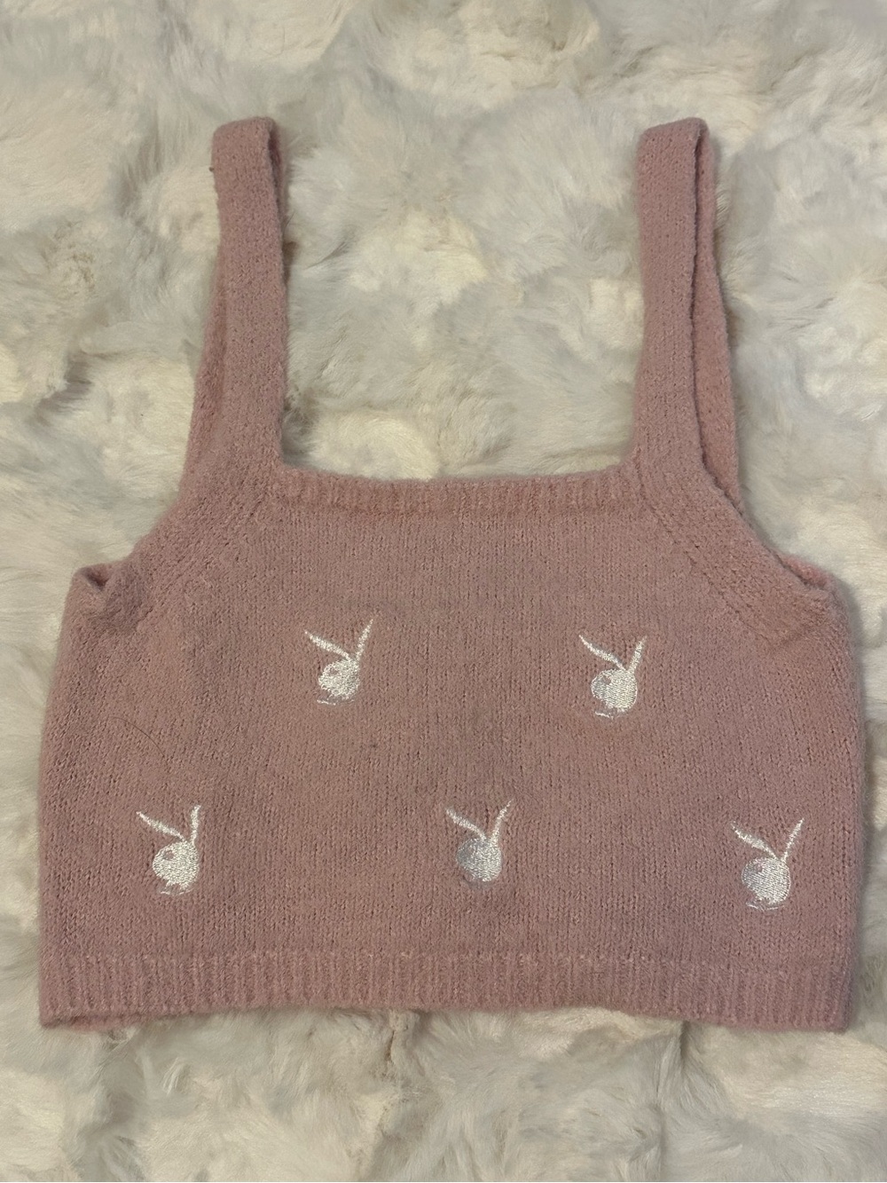 PLAYBOY Pink & White Bunny Embroidered Essential Chic Stylish Crop Tank - Picture 2 of 4